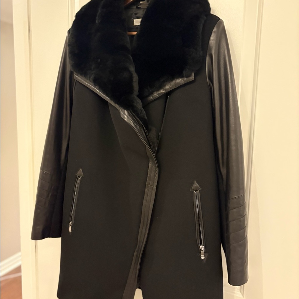 Danier Black Leather Jacket with Faux Fur Collar